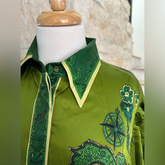 Alemais Solaris Shirtdress - Olive Silk Satin US 6 - Picture 11 of 12